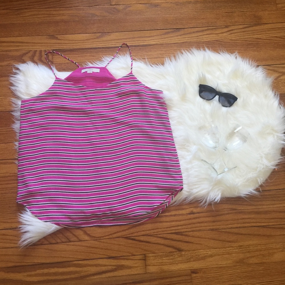 LOFT Navy and Orchid Striped Strappy Clean Cami